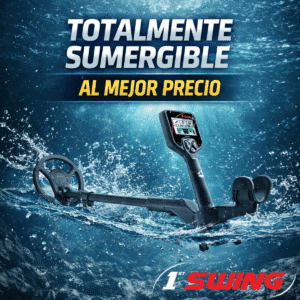 Detector de metales infantil 1st Swing resistente al agua operando bajo una superficie acuática.
