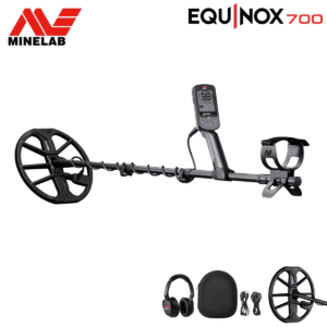 Detector de metales Minelab Equinox 700 con mástil de fibra de carbono y kit de accesorios.