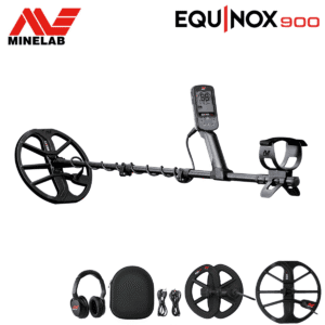 Detector Equinox 900 junto a bobinas de 11 y 6 pulgadas para máxima cobertura y precisión.