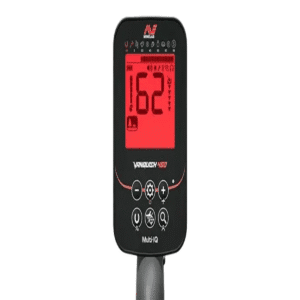 Unidad de control del detector de metales Minelab Vanquish 460 con botones de configuración rápida.