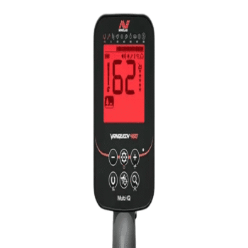 Unidad de control del detector de metales Minelab Vanquish 460 con botones de configuración rápida.
