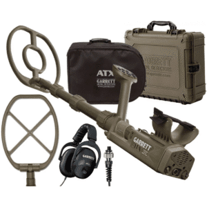 Detector de metales Garrett ATX con tecnología de inducción de pulsos y maletín rígido militar.