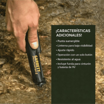 Uso del pinpointer Garrett Pro-Pointer II en la orilla de un río con punta sumergible.