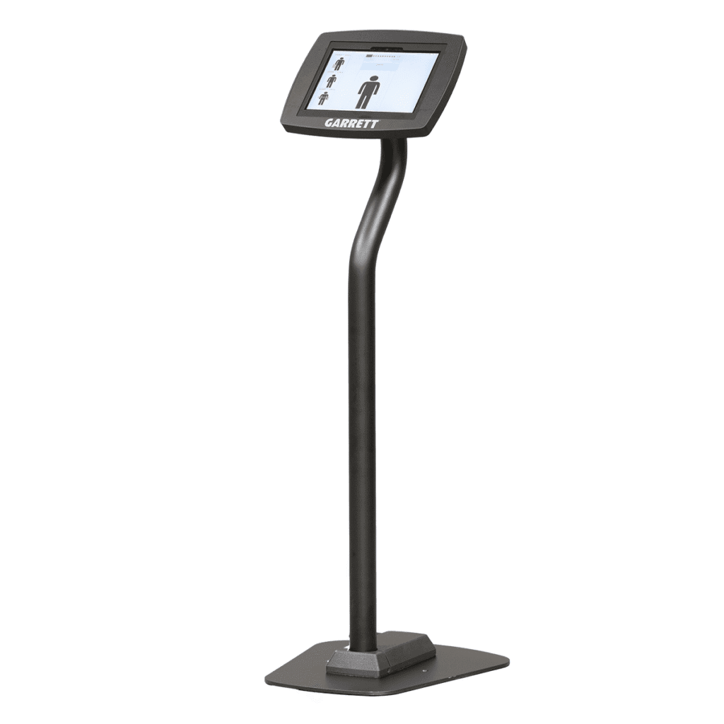 Quiosco de flujo seguro Garrett con pantalla táctil para control de accesos.