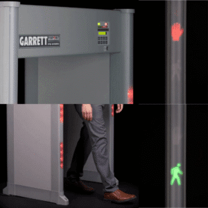 Indicadores de zona e iconos de control de flujo peatonal integrados en los perfiles del arco detector Garrett PD6500i.