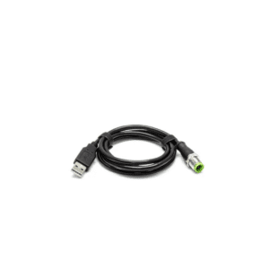 Estructura longitudinal del cable USB Nokta negro mostrando su flexibilidad y los protectores plásticos anti-torsión.