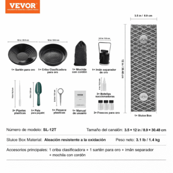 Desglose detallado de accesorios y especificaciones técnicas del kit de bateo VEVOR de 12 pulgadas.