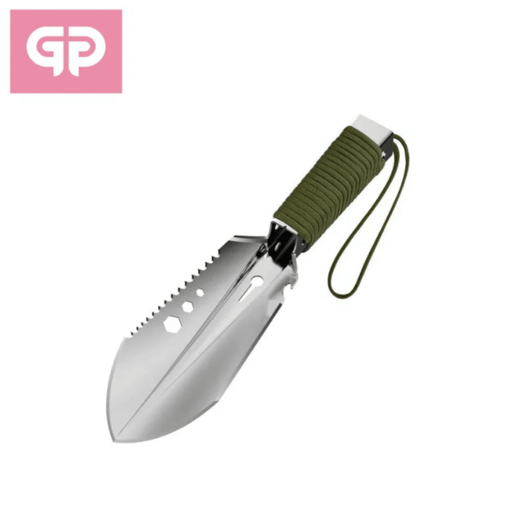 GP — Pala de excavación multiusos inox con mango de agarre táctico.