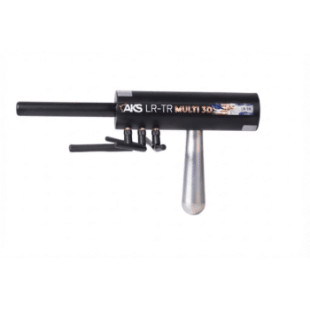 Detector de largo alcance AKS LR-TR MULTI 3D con mango metálico sobre fondo blanco.