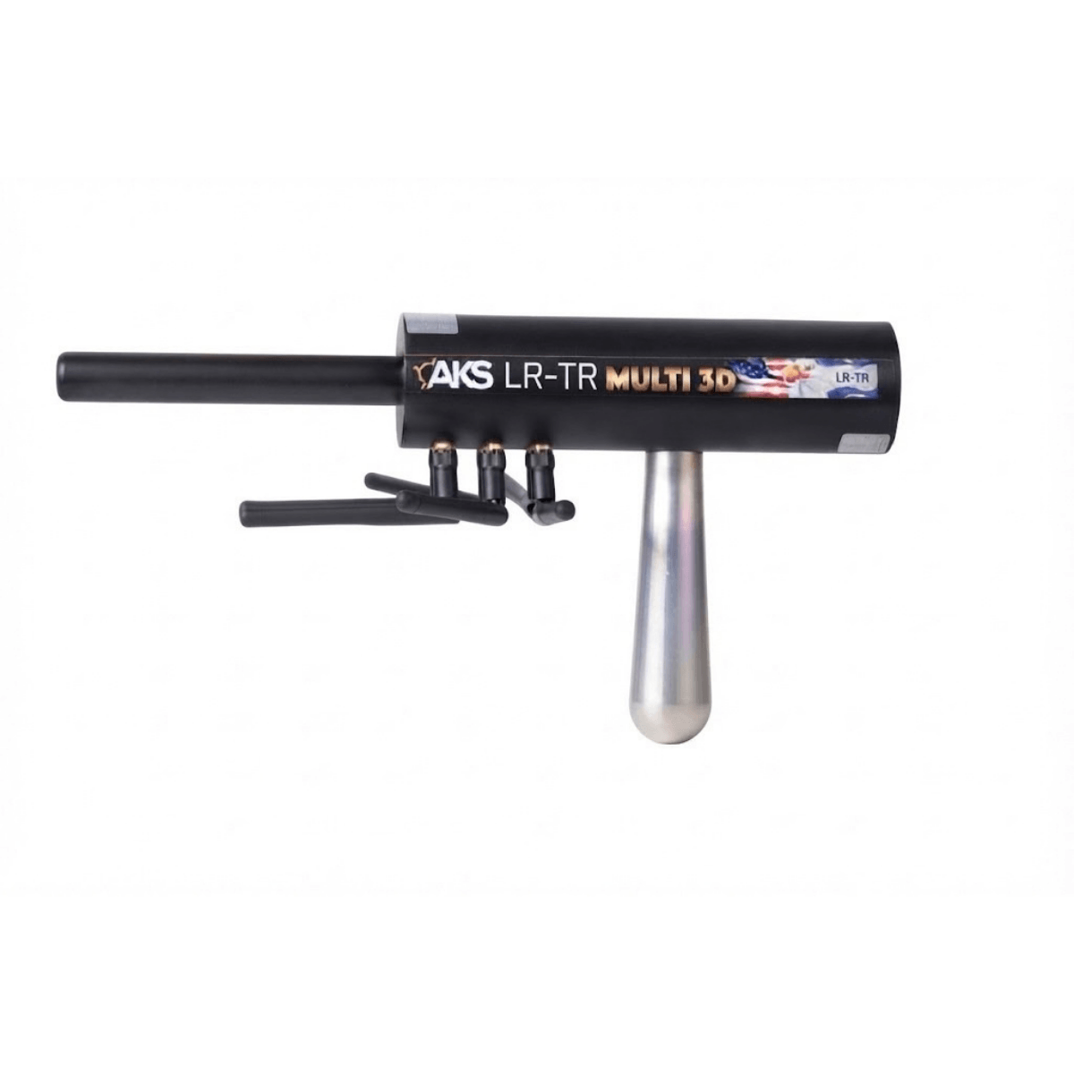 AKS MULTI GFIS 3D Detector de largo alcance AKS LR-TR MULTI 3D con mango metálico sobre fondo blanco.