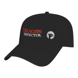 Gorra negra Dragon Detector con logotipo bordado para buscadores de tesoros
