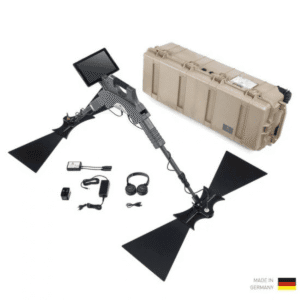 Paquete de venta profesional del georradar OKM Gepard GPR 3D incluyendo estuche protector y accesorios operativos.