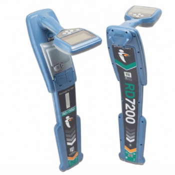 Radiodetection RD7200 — Vista frontal y trasera del localizador de tuberías de precisión